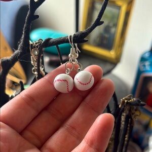 White Baseball Stitch Earrings